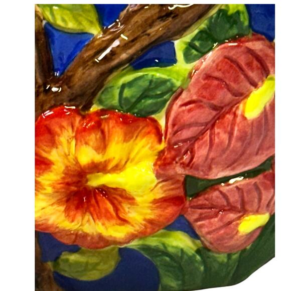 Signature Home Collection 'Bird' Parrots Vibrant Majolica 14.5" Ceramic Art Vase - Picture 4 of 11